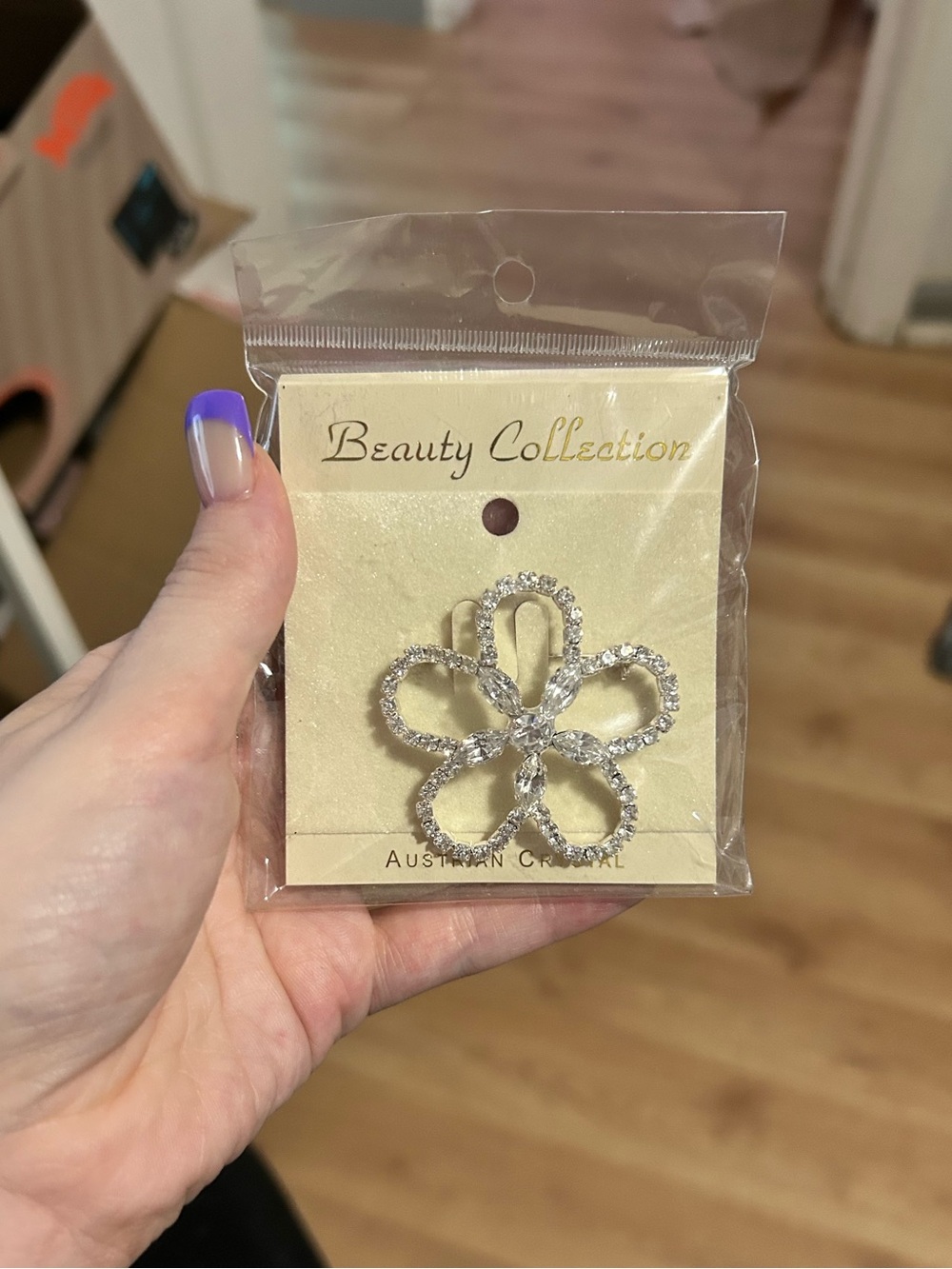 Silver Crystal Flower Brooch